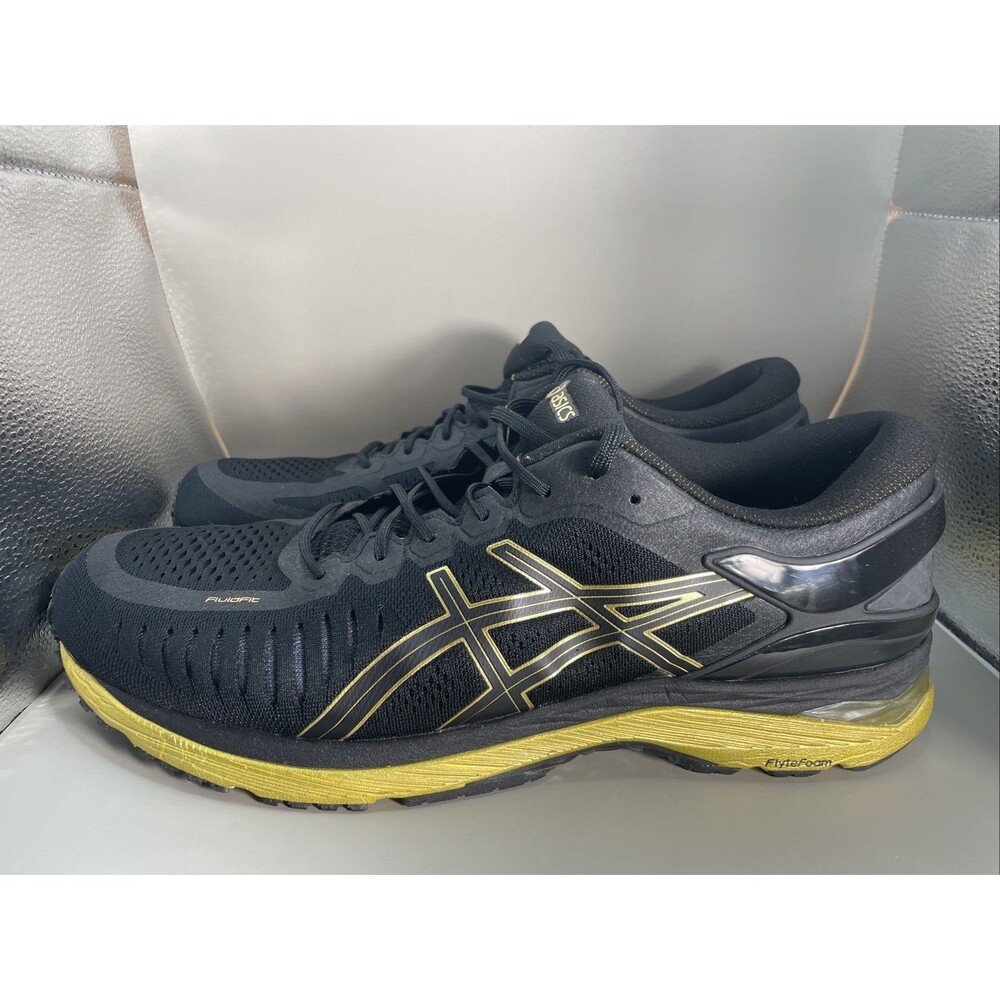 Asics Metarun Mens 12.5 Black Onyx Gold Running Gym T641N-9099